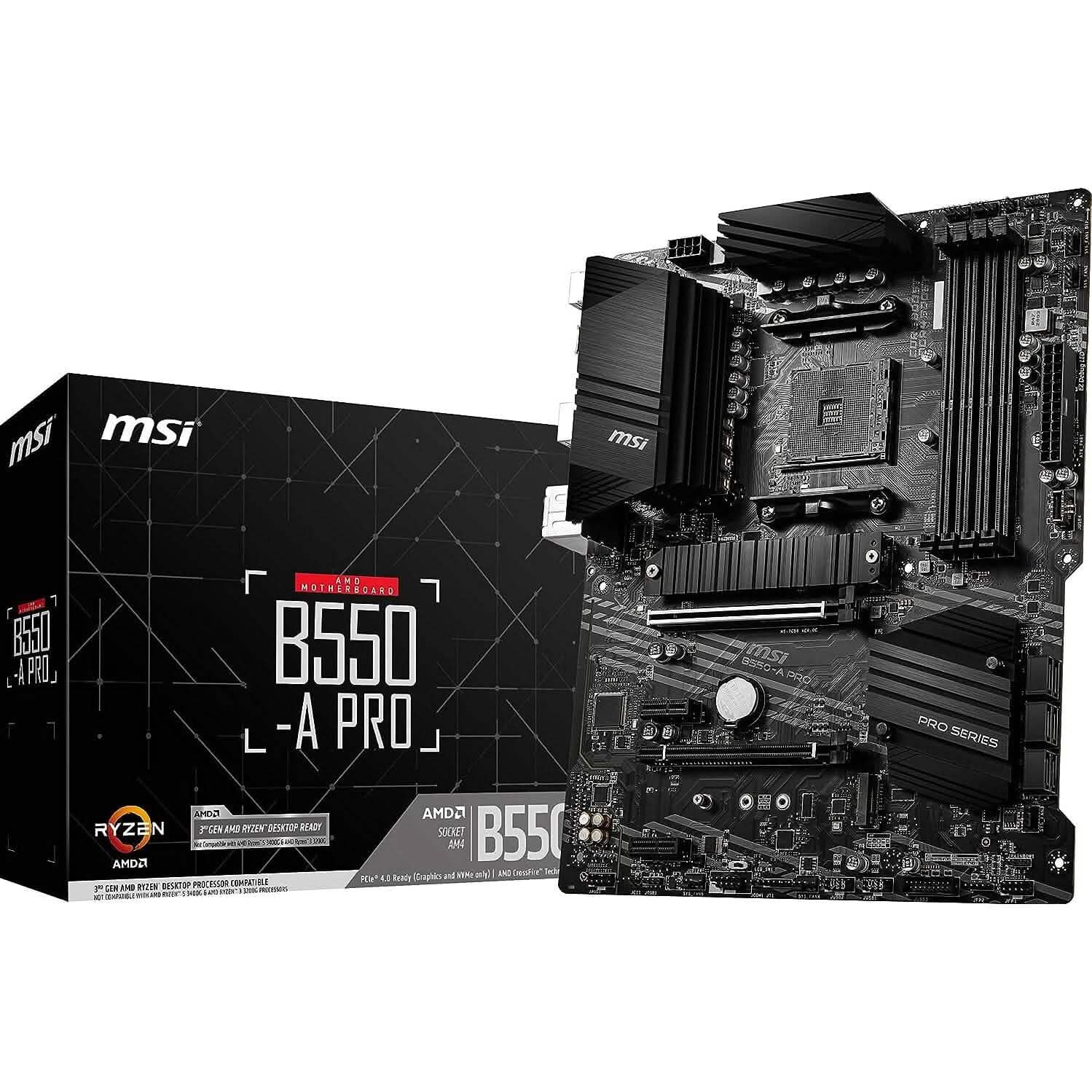 MSI B550-A PRO ProSeries Motherboard (AMD AM4, DDR4, PCIe 4.0, SATA 6Gb/s, M.2, USB 3.2 Gen 2, HDMI/DP, ATX) (Refurbished)