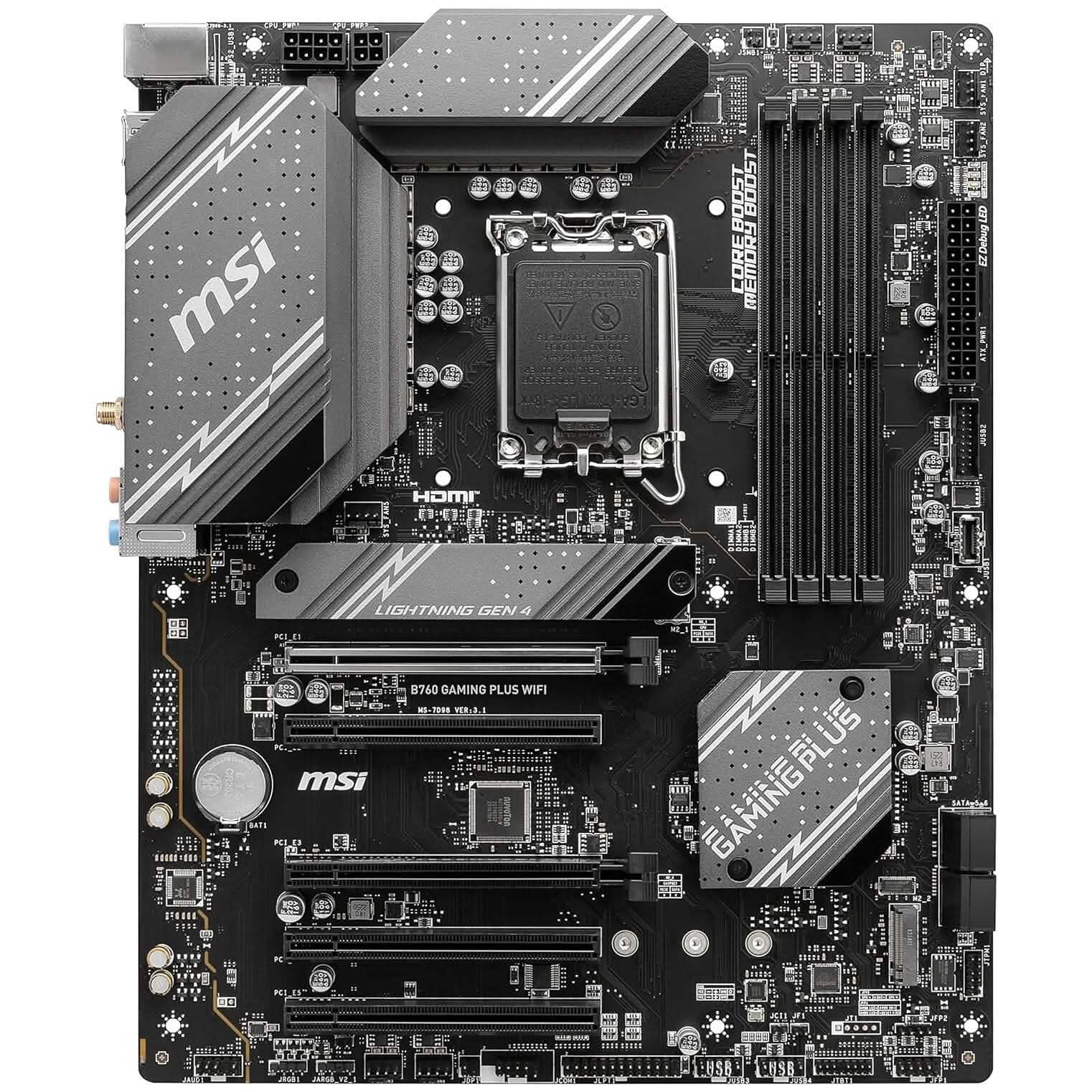 MSI B760 Gaming Plus WiFi Gaming Motherboard (Supports 12th/13th Gen Intel Processors, LGA 1700, DDR5, PCIe 4.0, M.2, 2.5Gbps LAN, USB 3.2 Gen2, Wi-Fi 6E, ATX) (Refurbished)