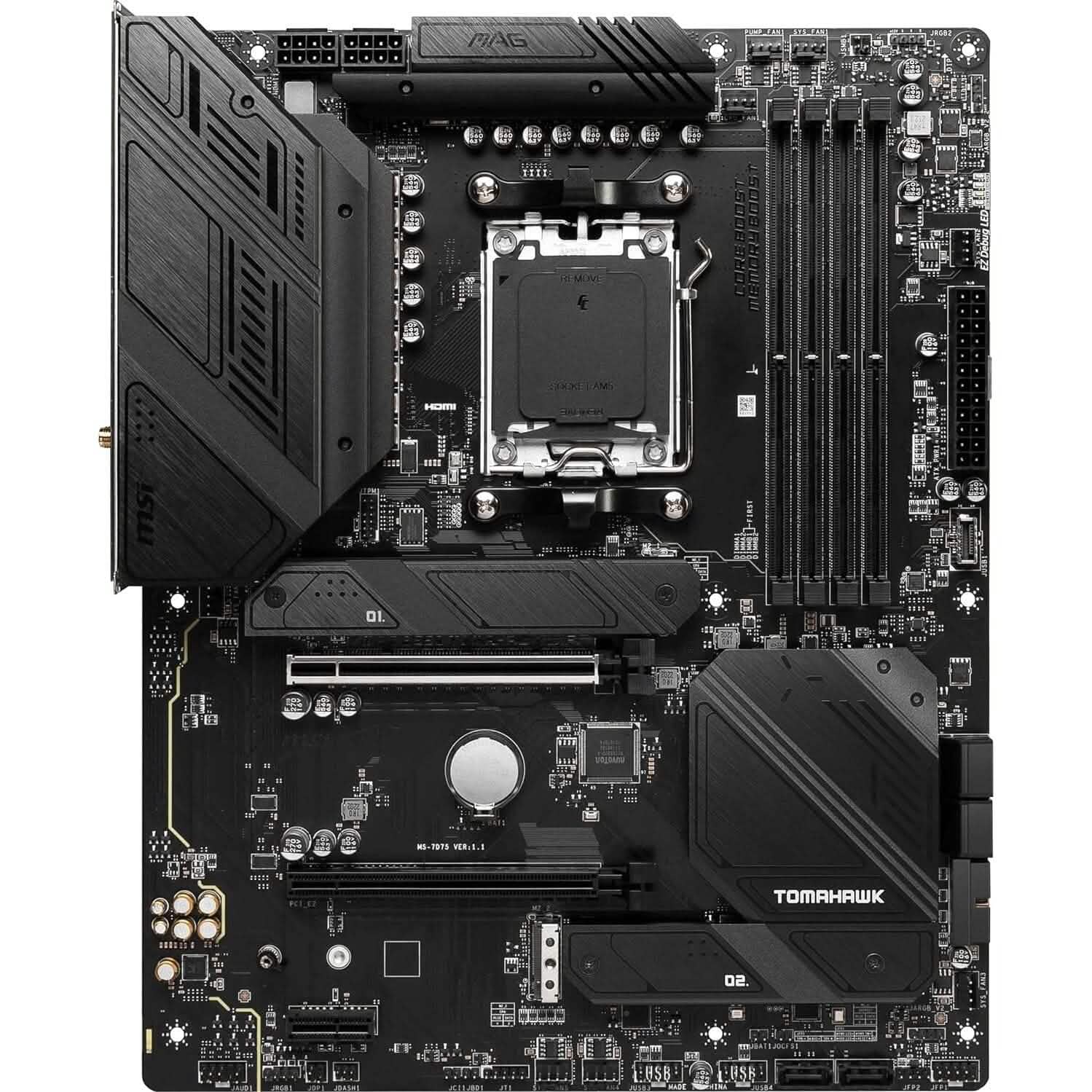 Carte mère gaming MSI MAG B650 Tomahawk WiFi (AM5, ATX, DDR5, PCIe 4.0, M.2, SATA 6Gb/s, USB 3.2 Gen 2, HDMI/DP, Wi-Fi 6E, Processeurs AMD Ryzen série 7000) (Reconditionnée)