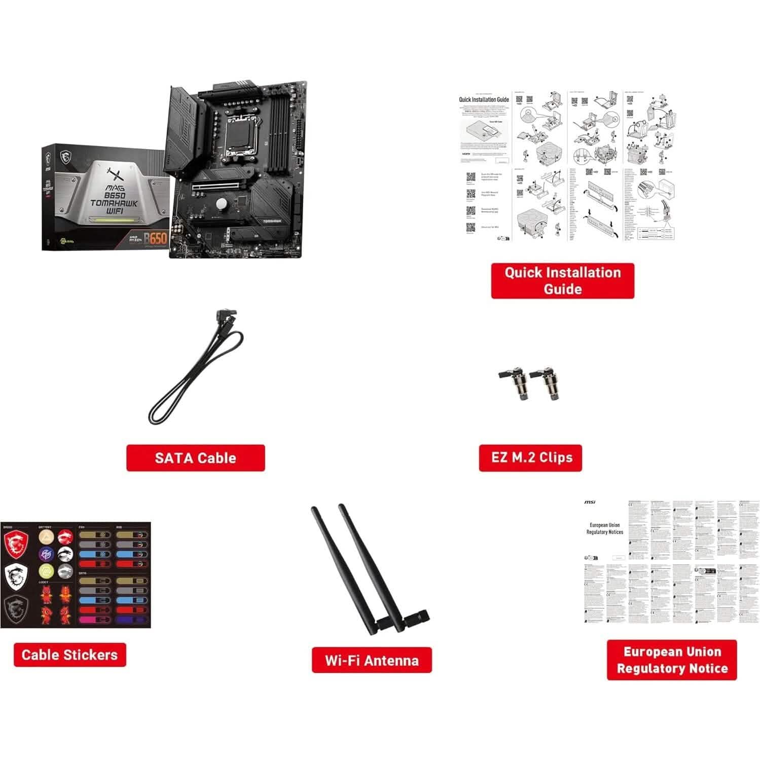 Carte mère gaming MSI MAG B650 Tomahawk WiFi (AM5, ATX, DDR5, PCIe 4.0, M.2, SATA 6Gb/s, USB 3.2 Gen 2, HDMI/DP, Wi-Fi 6E, Processeurs AMD Ryzen série 7000) (Reconditionnée)
