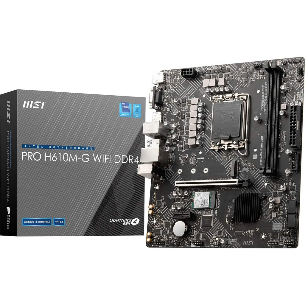 Carte mère MSI PRO H610M-G WiFi DDR4 ProSeries (mATX, Intel Core de 12e/13e génération, socket LGA 1700, DDR4, PCIe 4, LAN 2.5G, emplacements M.2, USB 3.2, Wi-Fi 6) (Reconditionné)