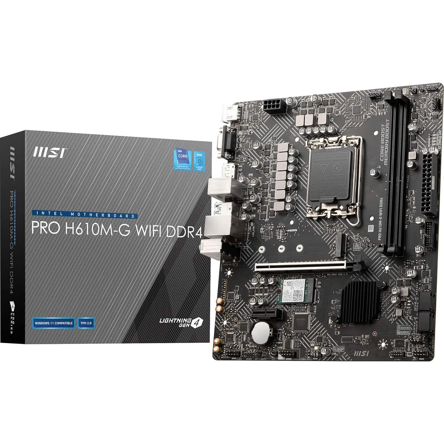 Carte mère MSI PRO H610M-G WiFi DDR4 ProSeries (mATX, Intel Core de 12e/13e génération, socket LGA 1700, DDR4, PCIe 4, LAN 2.5G, emplacements M.2, USB 3.2, Wi-Fi 6) (Reconditionné)