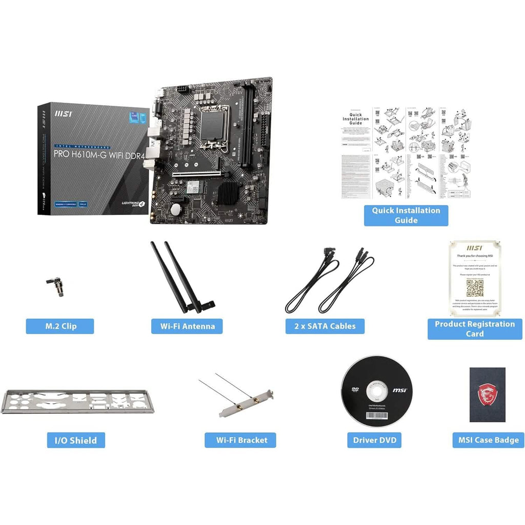 Carte mère MSI PRO H610M-G WiFi DDR4 ProSeries (mATX, Intel Core de 12e/13e génération, socket LGA 1700, DDR4, PCIe 4, LAN 2.5G, emplacements M.2, USB 3.2, Wi-Fi 6) (Reconditionné)