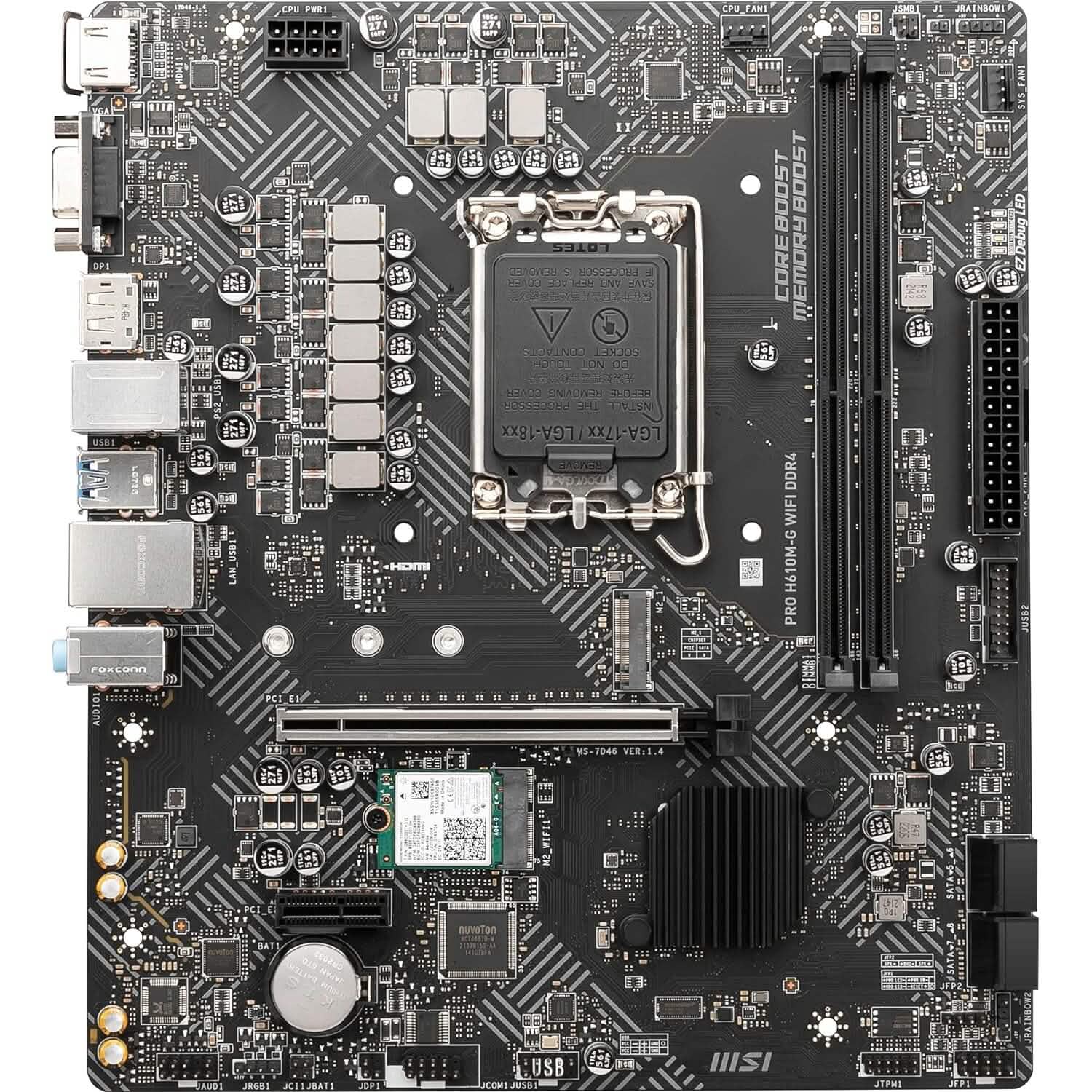 Carte mère MSI PRO H610M-G WiFi DDR4 ProSeries (mATX, Intel Core de 12e/13e génération, socket LGA 1700, DDR4, PCIe 4, LAN 2.5G, emplacements M.2, USB 3.2, Wi-Fi 6) (Reconditionné)