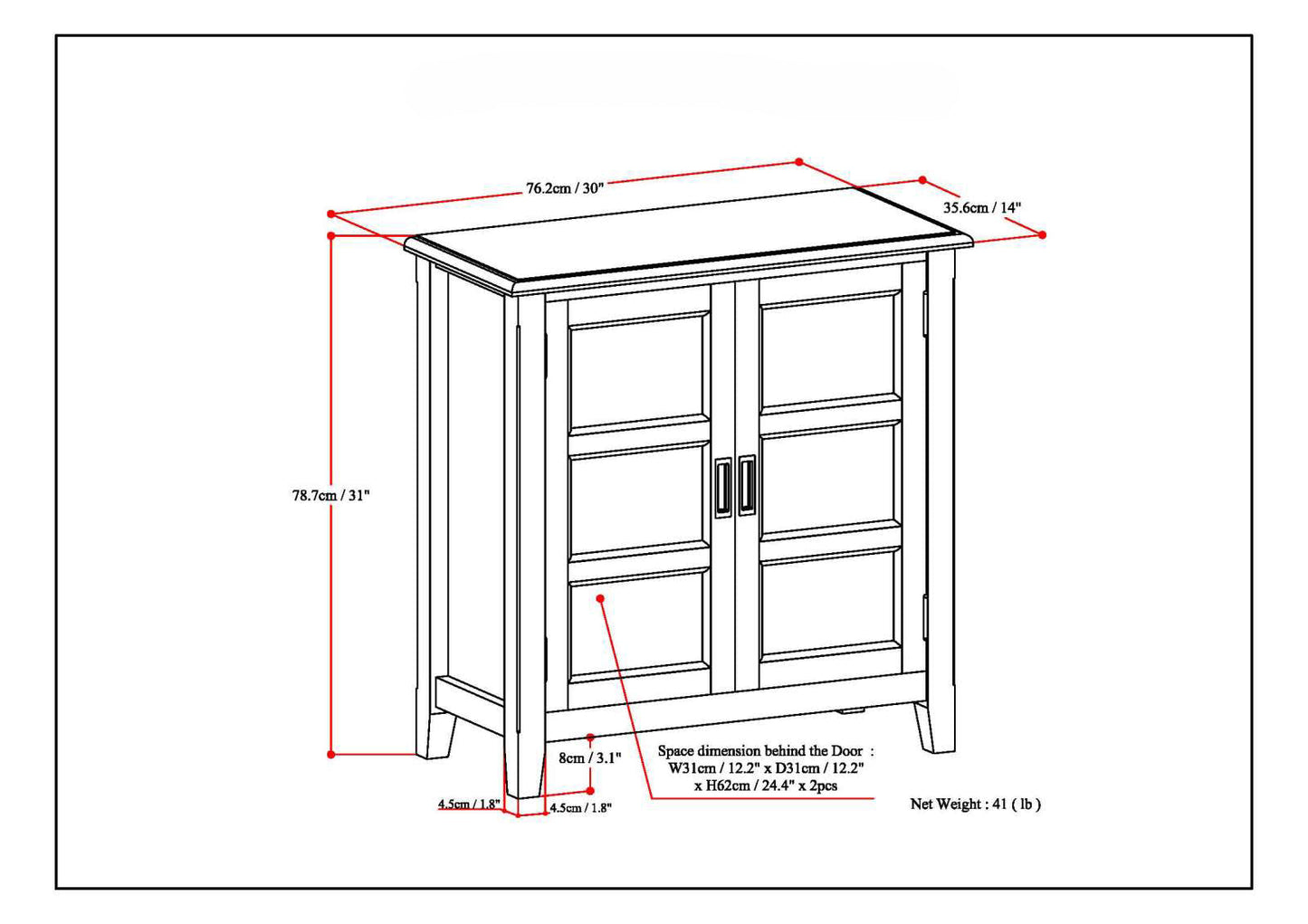 Burlington 30 Inch Wide Solid Wood Low Storage Cabinet in Mahogany