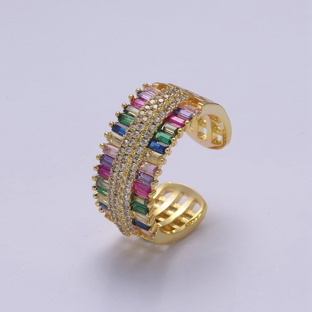 Multi Color Cubic Zirconia Rainbow Ring CZ Baguette Settings For Wholesale Jewelry S-471