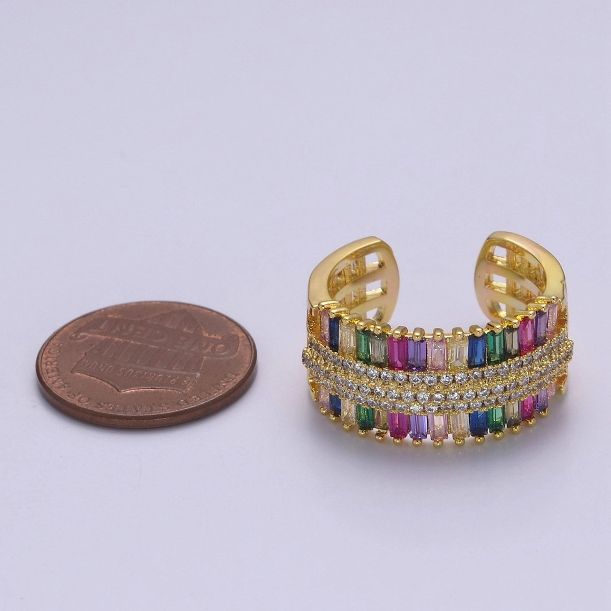Multi Color Cubic Zirconia Rainbow Ring CZ Baguette Settings For Wholesale Jewelry S-471