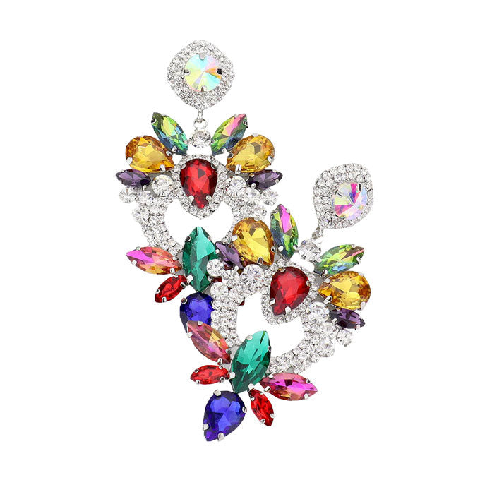 Multi Stone Statement Dangle Evening Earrings