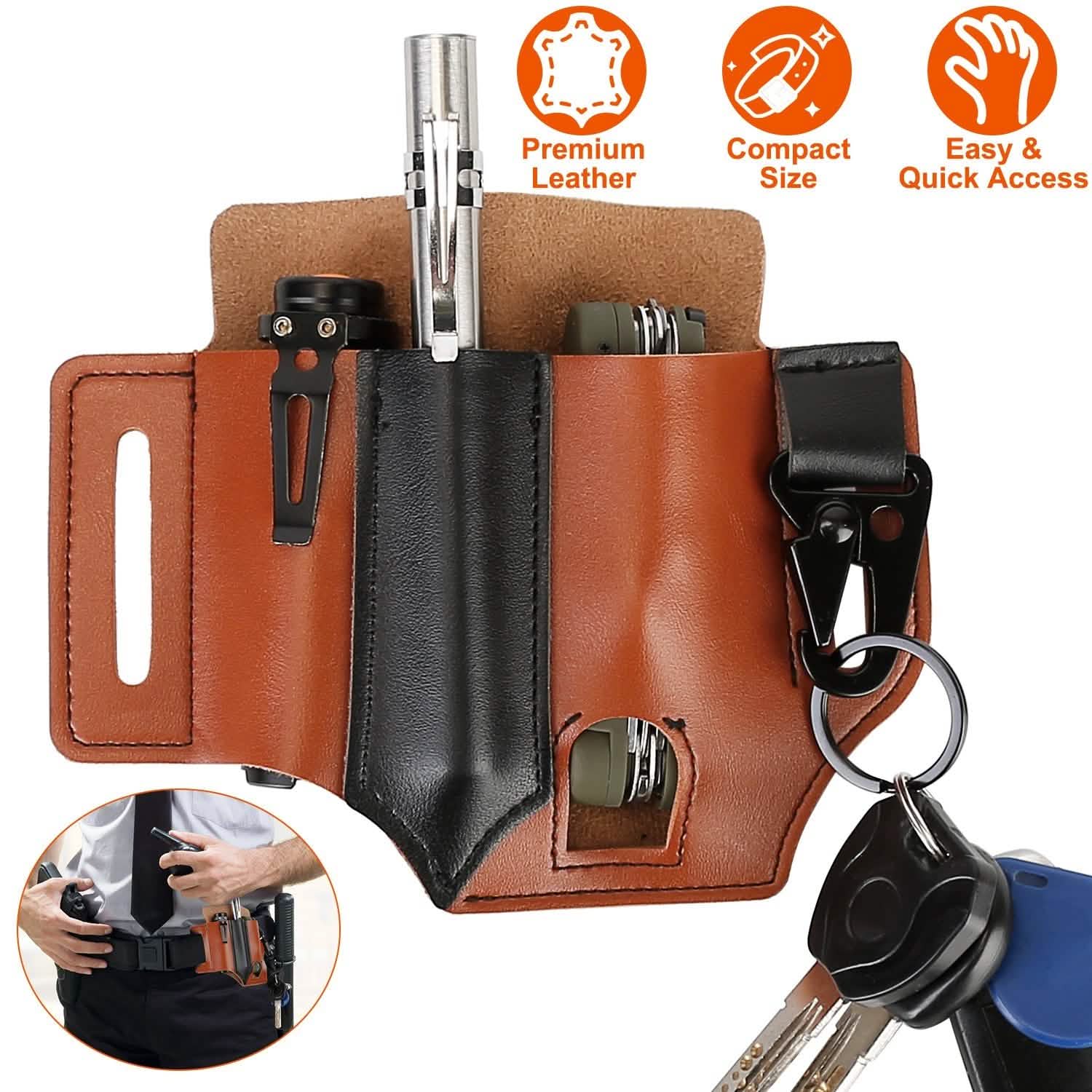 Multi-tool Sheath for Belt Leather EDC Pocket Organizer