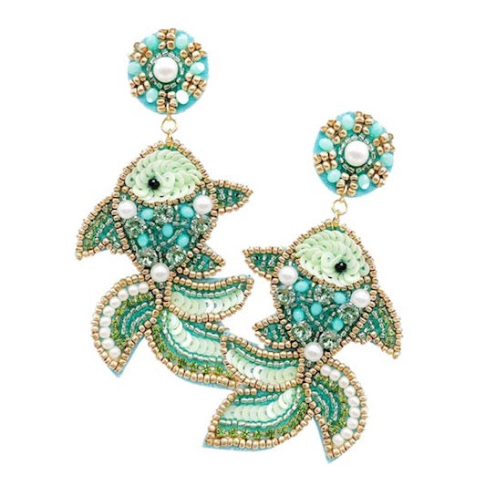 Multicolor Beaded Detail Fish Statement Sea Creature Earring