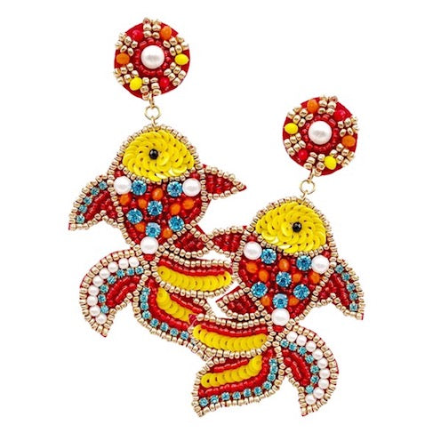Multicolor Beaded Detail Fish Statement Sea Creature Earring