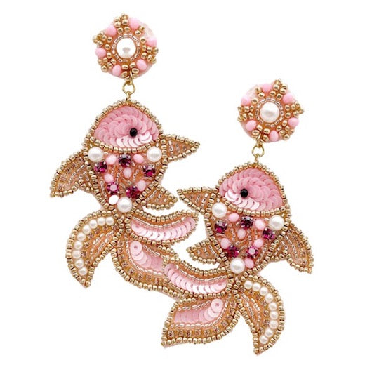 Multicolor Beaded Detail Fish Statement Sea Creature Earring