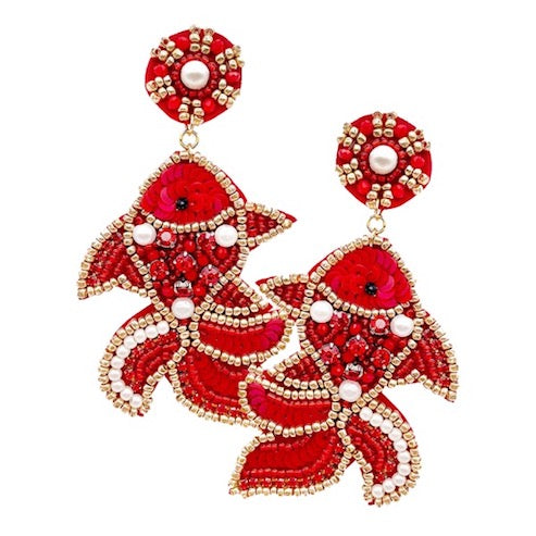 Multicolor Beaded Detail Fish Statement Sea Creature Earring