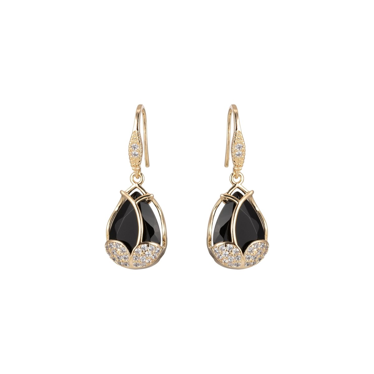 Multicolor Crystal Cubic Zirconia CZ Tulip Dangle Earring in 18K Gold & Silver