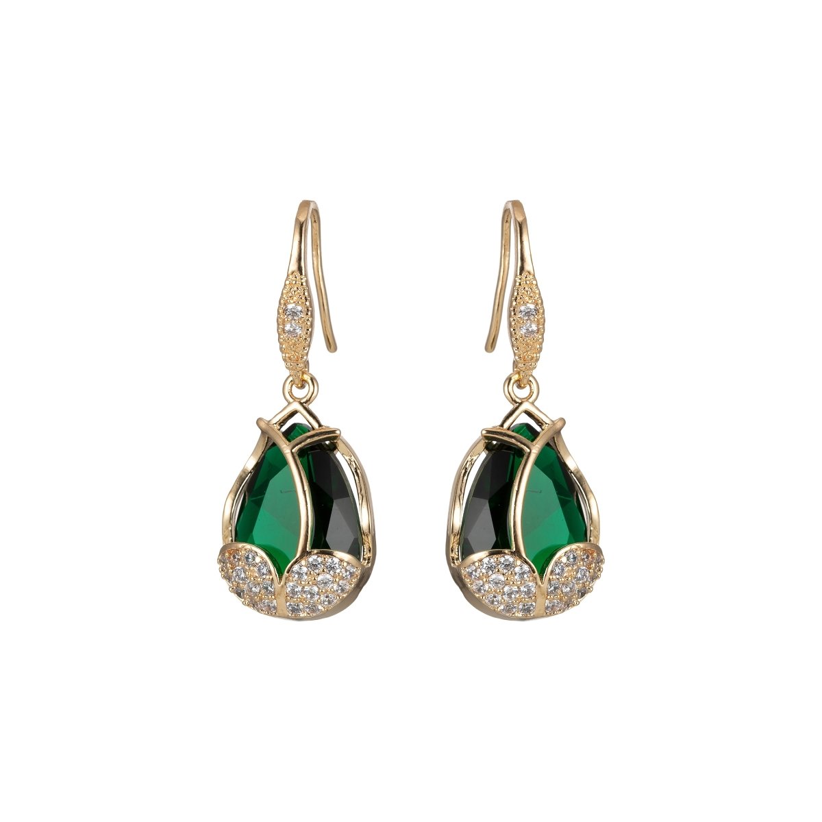 Multicolor Crystal Cubic Zirconia CZ Tulip Dangle Earring in 18K Gold & Silver