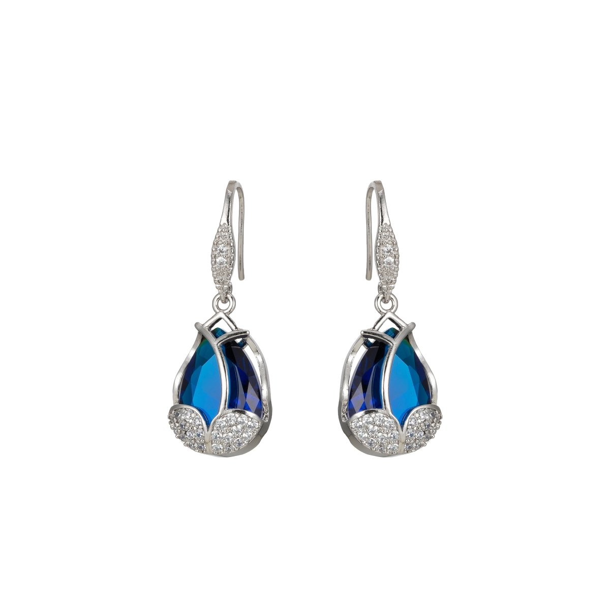Multicolor Crystal Cubic Zirconia CZ Tulip Dangle Earring in 18K Gold & Silver