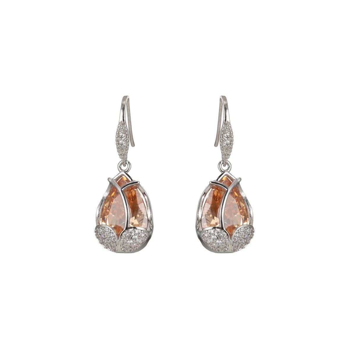 Multicolor Crystal Cubic Zirconia CZ Tulip Dangle Earring in 18K Gold & Silver