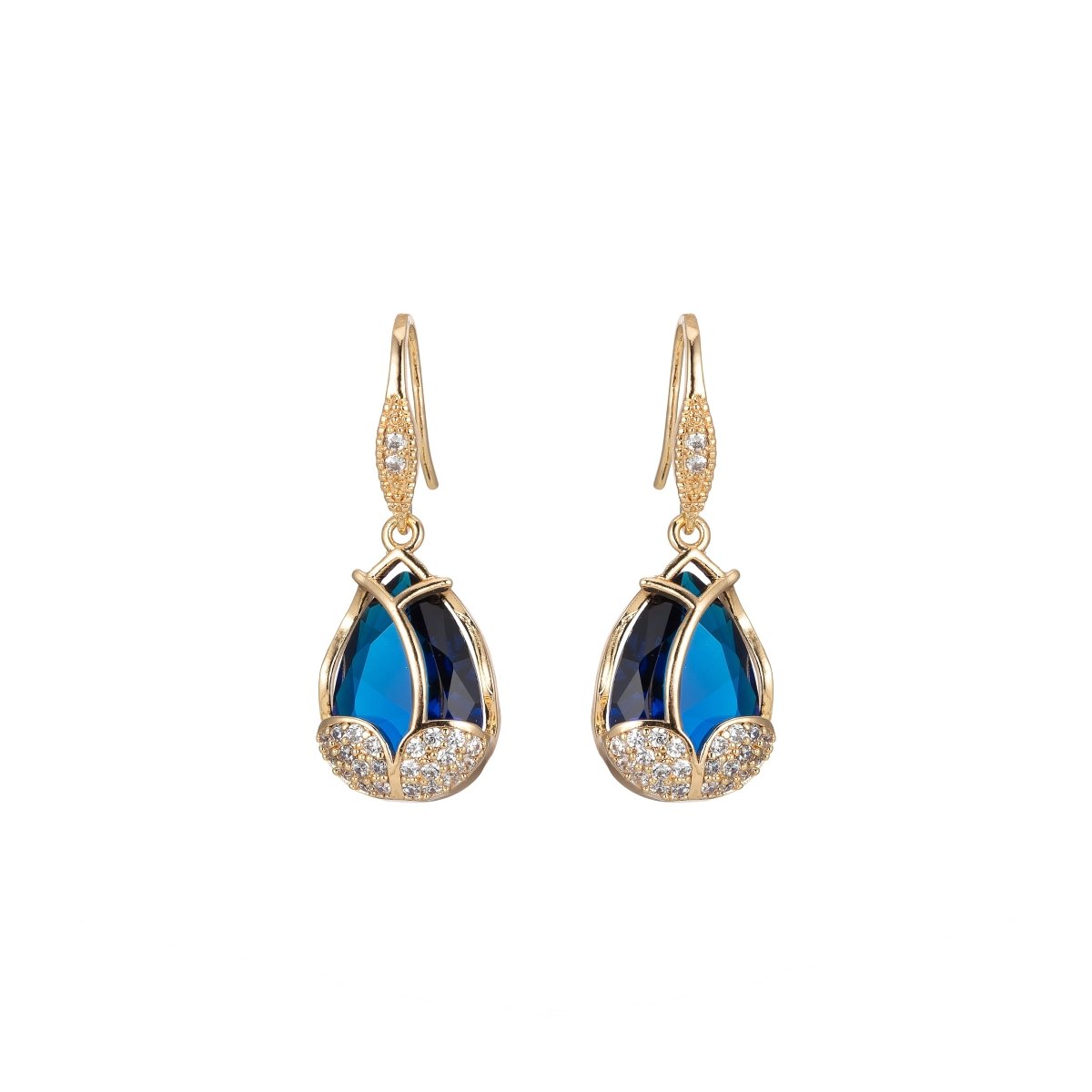 Multicolor Crystal Cubic Zirconia CZ Tulip Dangle Earring in 18K Gold & Silver