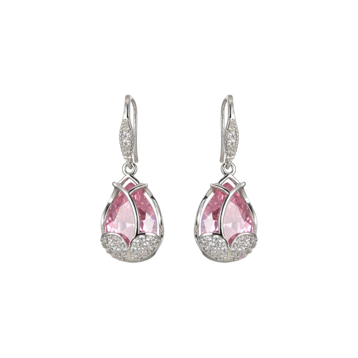 Multicolor Crystal Cubic Zirconia CZ Tulip Dangle Earring in 18K Gold & Silver