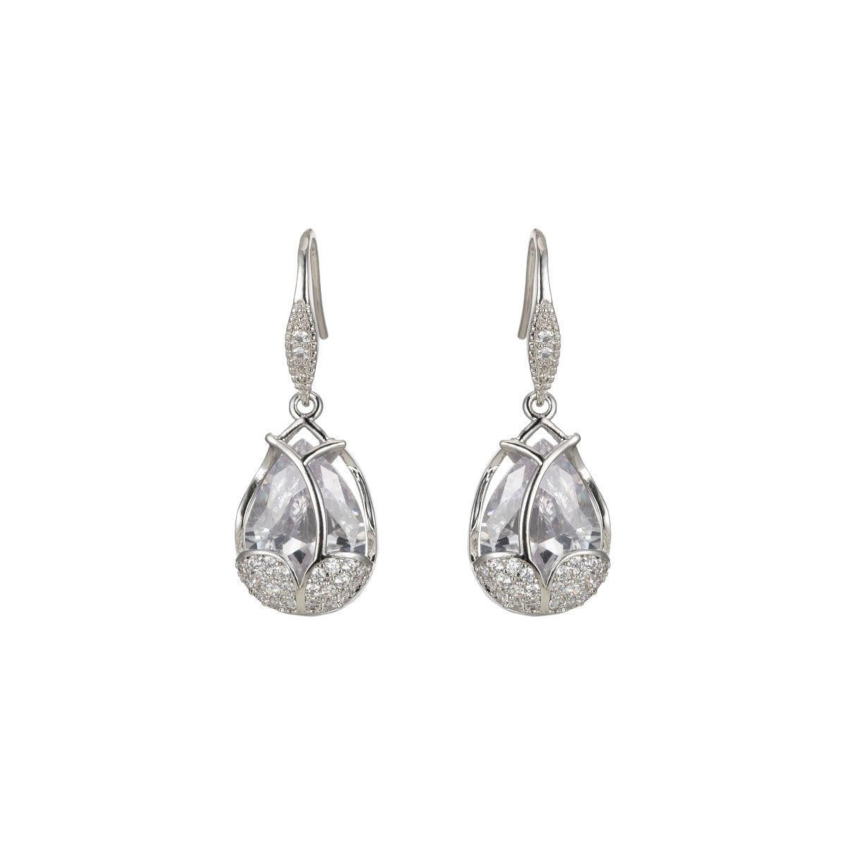 Multicolor Crystal Cubic Zirconia CZ Tulip Dangle Earring in 18K Gold & Silver