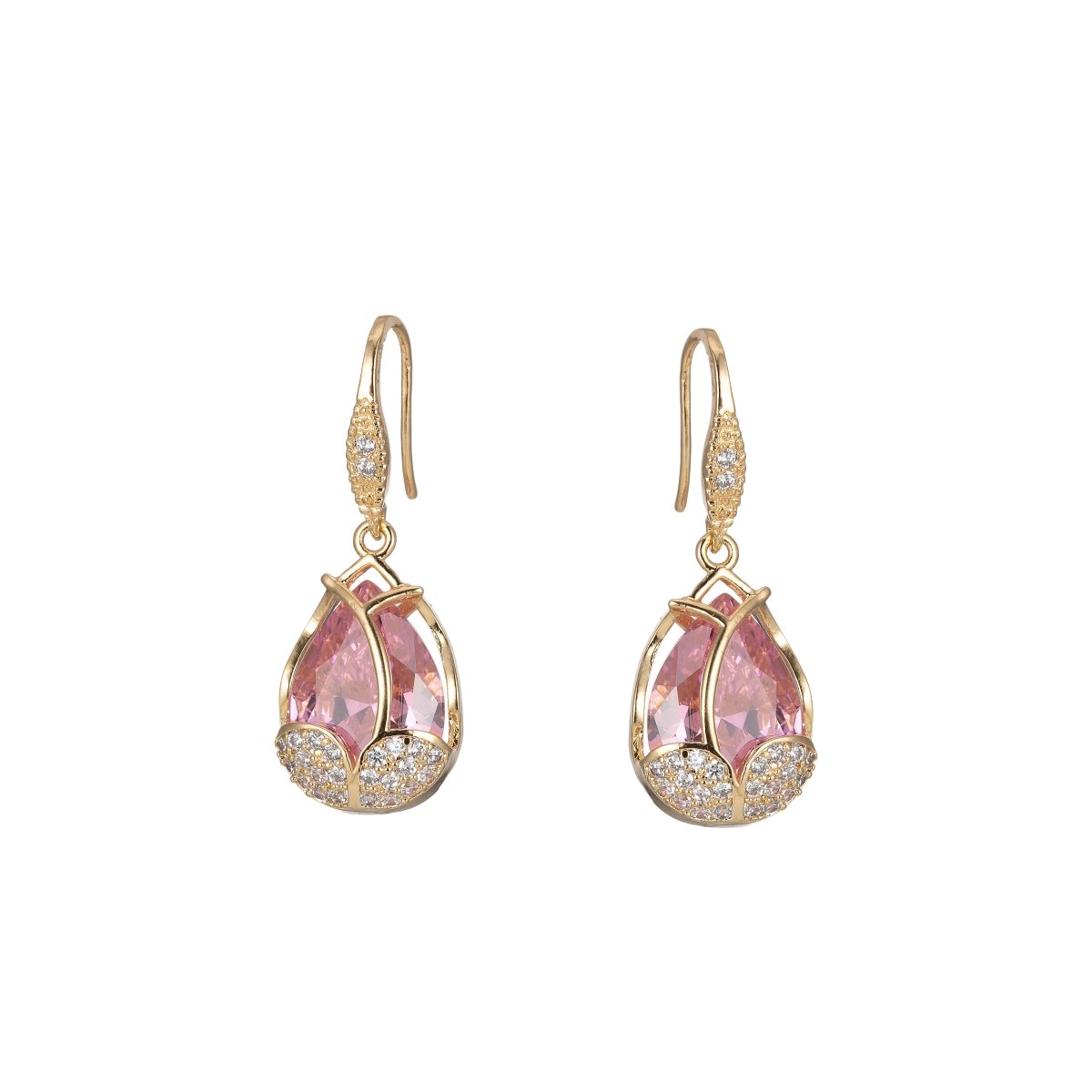 Multicolor Crystal Cubic Zirconia CZ Tulip Dangle Earring in 18K Gold & Silver