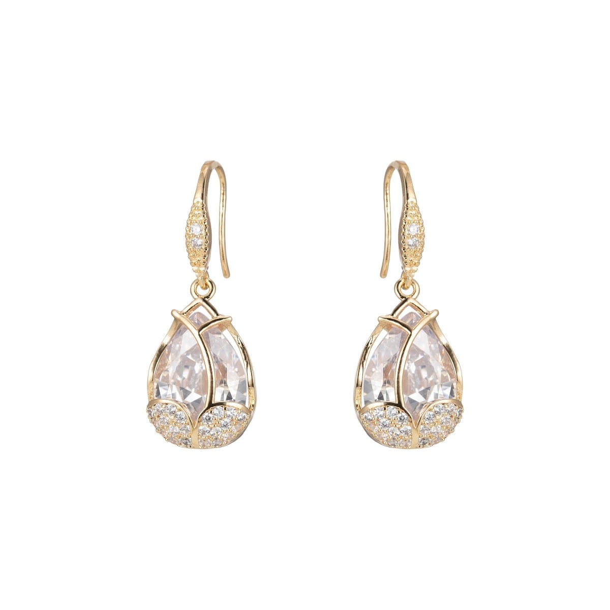 Multicolor Crystal Cubic Zirconia CZ Tulip Dangle Earring in 18K Gold & Silver