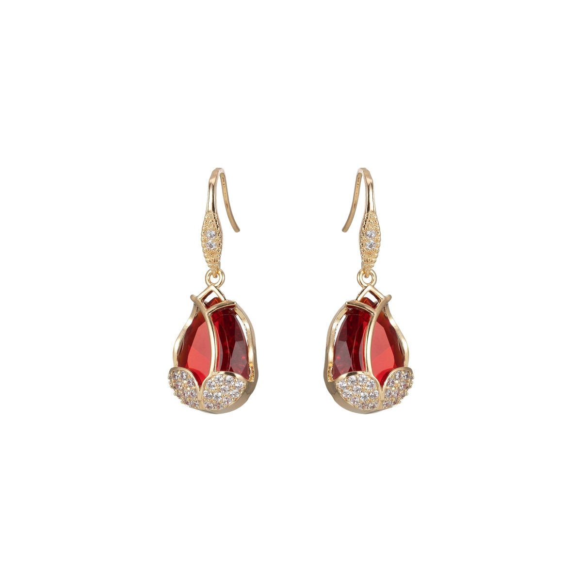 Multicolor Crystal Cubic Zirconia CZ Tulip Dangle Earring in 18K Gold & Silver