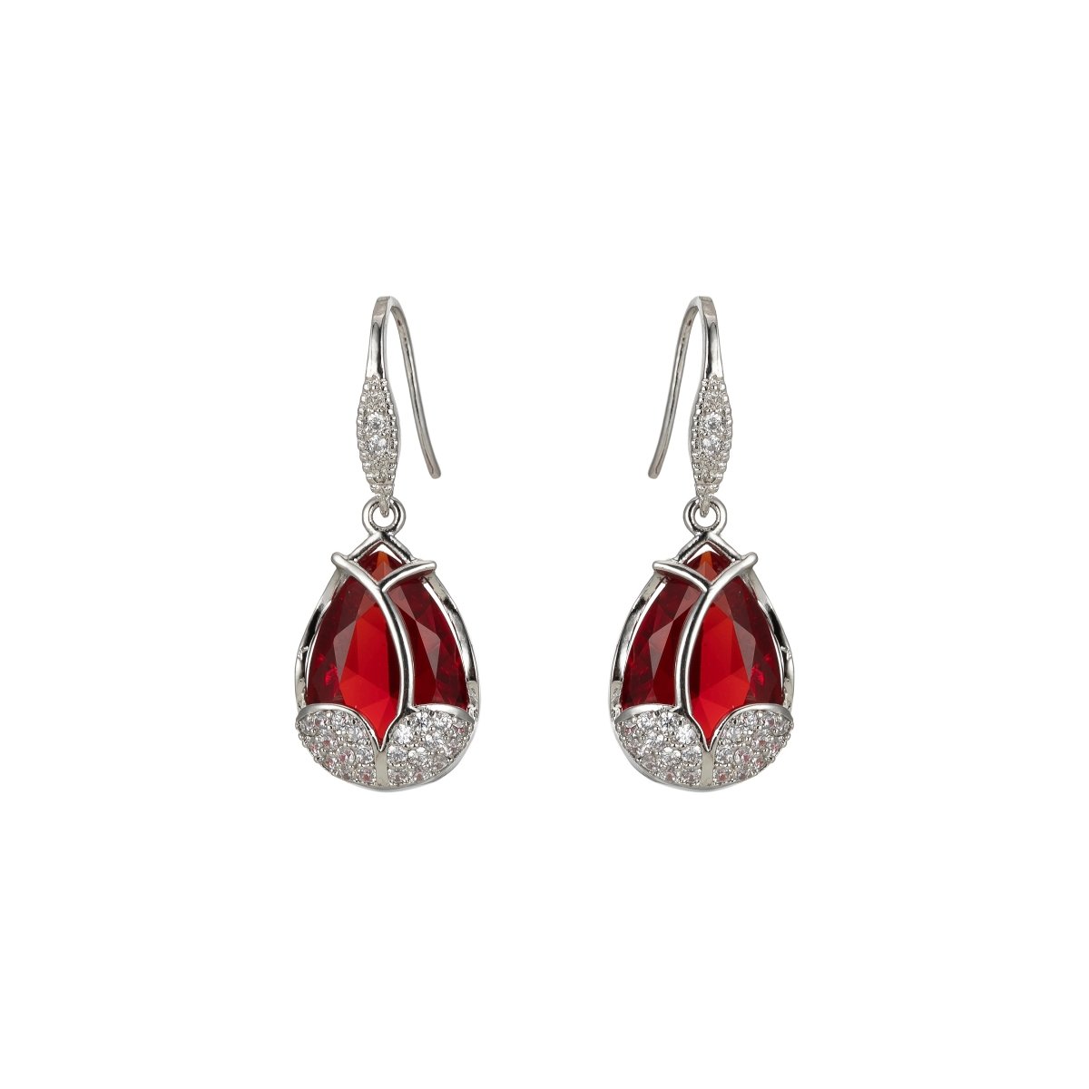 Multicolor Crystal Cubic Zirconia CZ Tulip Dangle Earring in 18K Gold & Silver