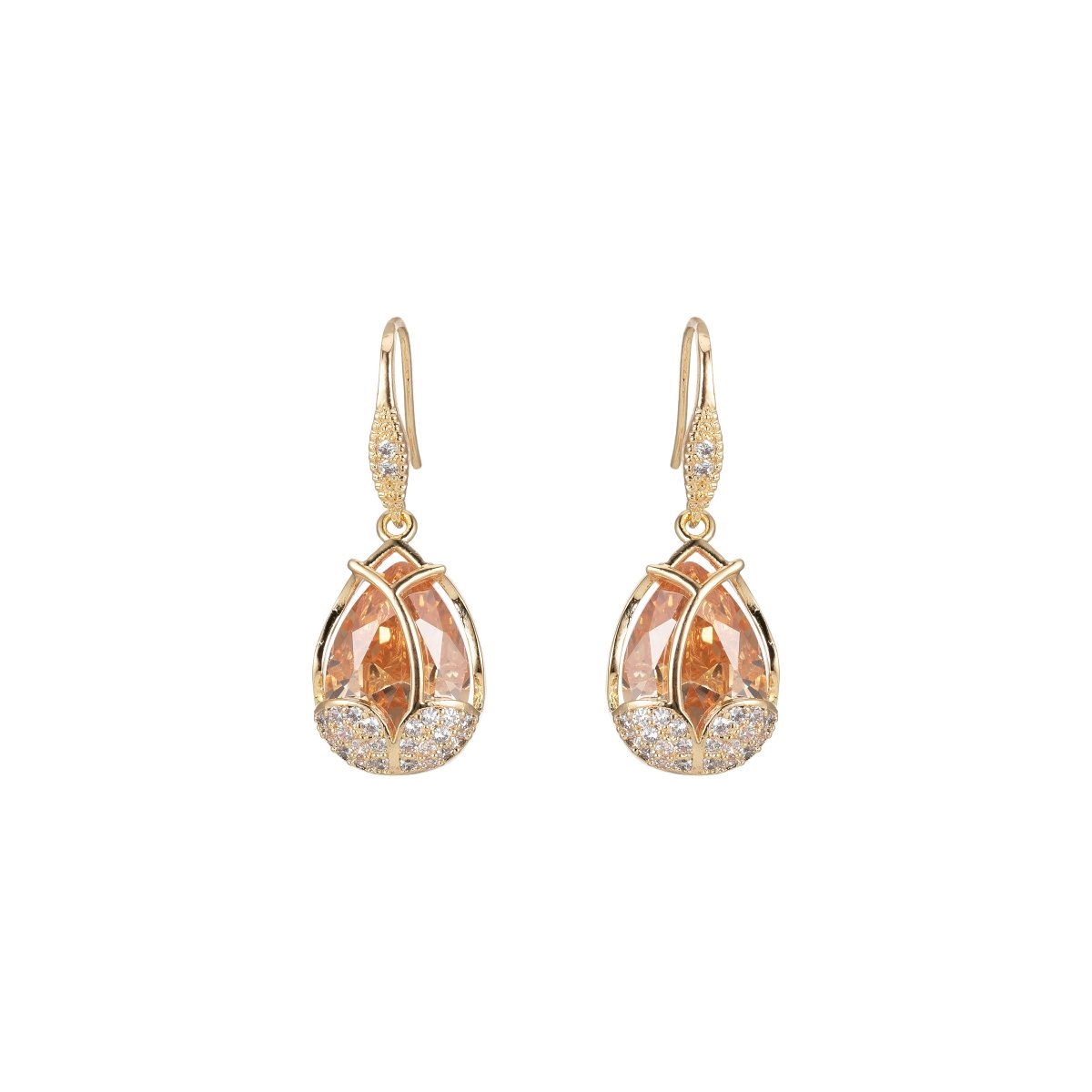 Multicolor Crystal Cubic Zirconia CZ Tulip Dangle Earring in 18K Gold & Silver