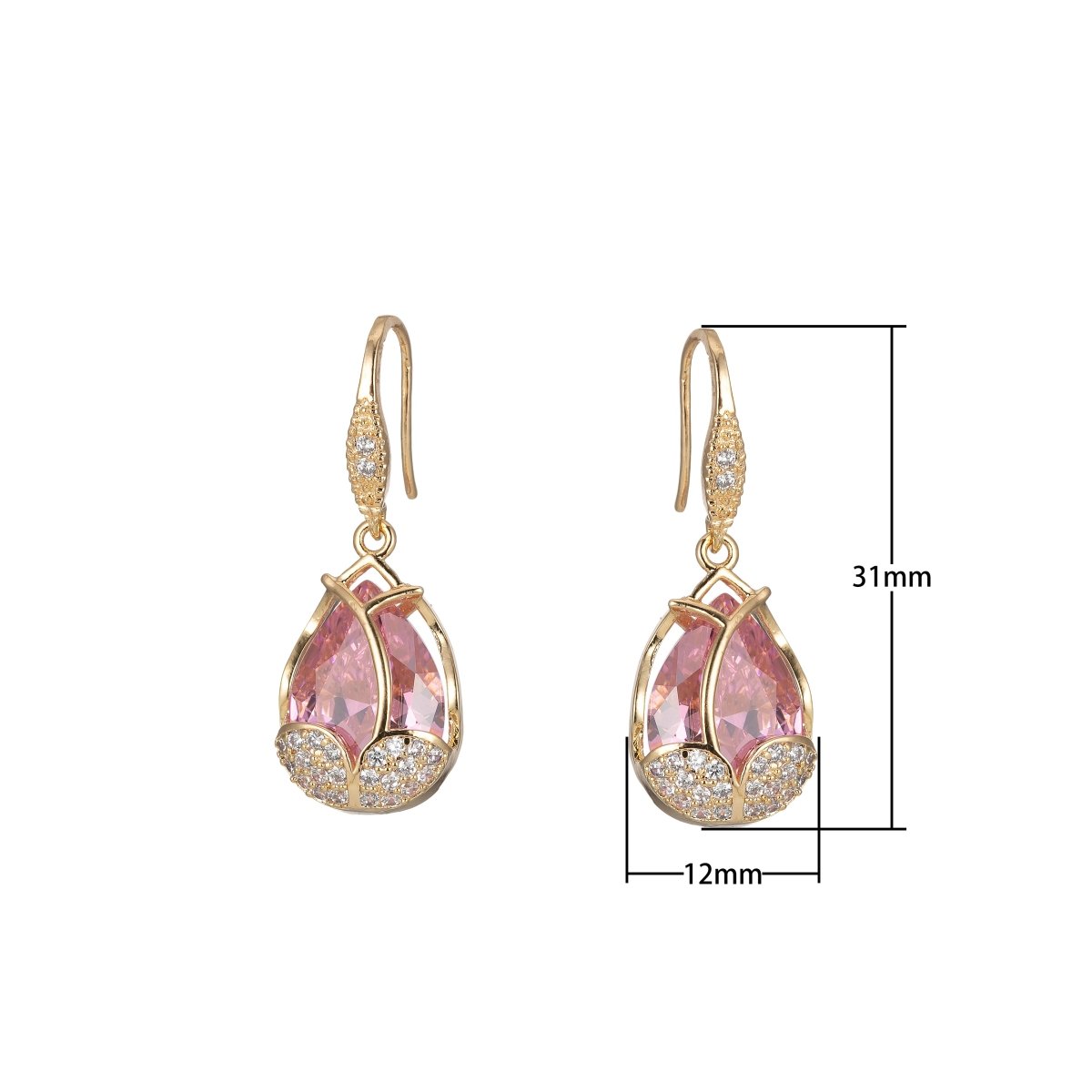 Multicolor Crystal Cubic Zirconia CZ Tulip Dangle Earring in 18K Gold & Silver