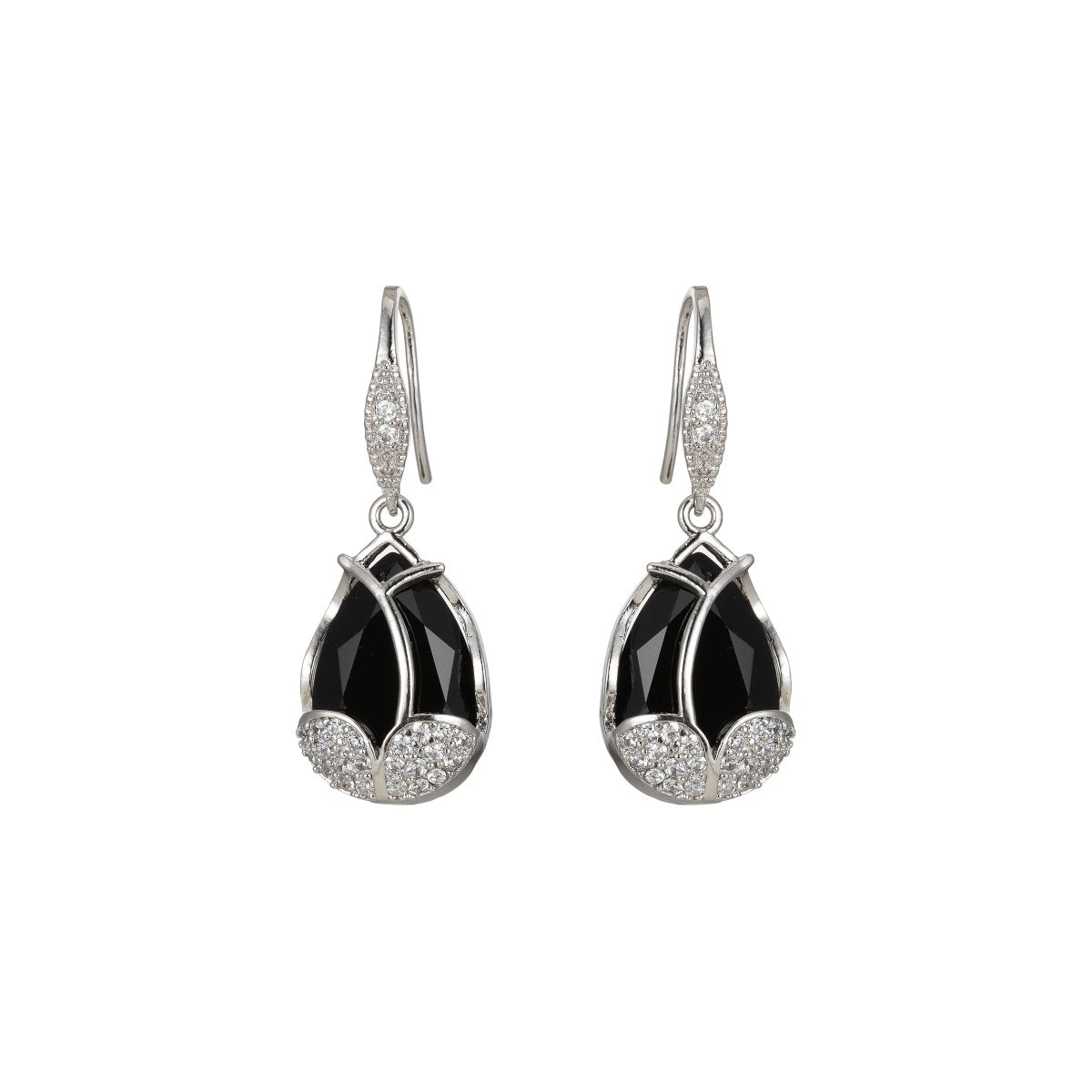 Multicolor Crystal Cubic Zirconia CZ Tulip Dangle Earring in 18K Gold & Silver