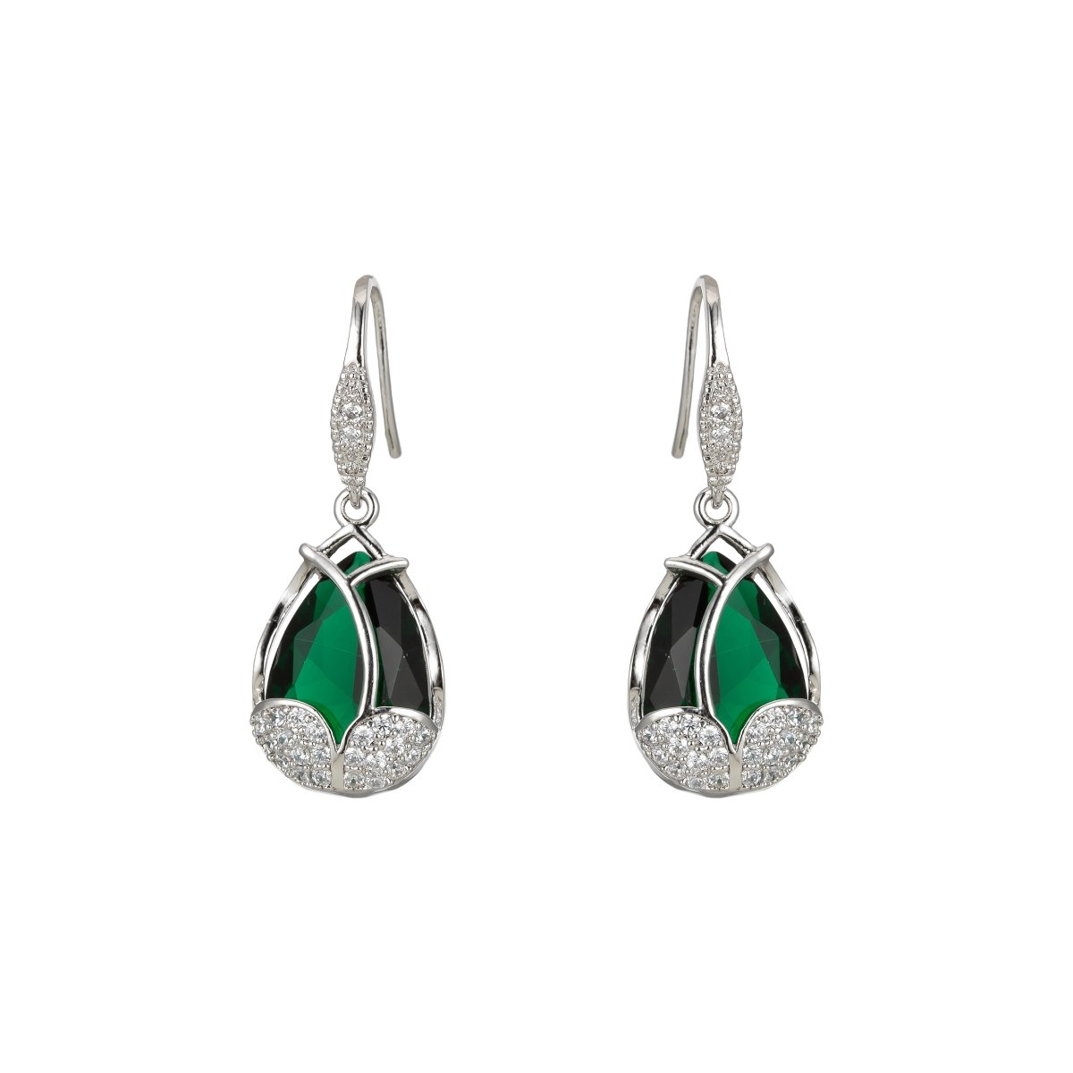 Multicolor Crystal Cubic Zirconia CZ Tulip Dangle Earring in 18K Gold & Silver
