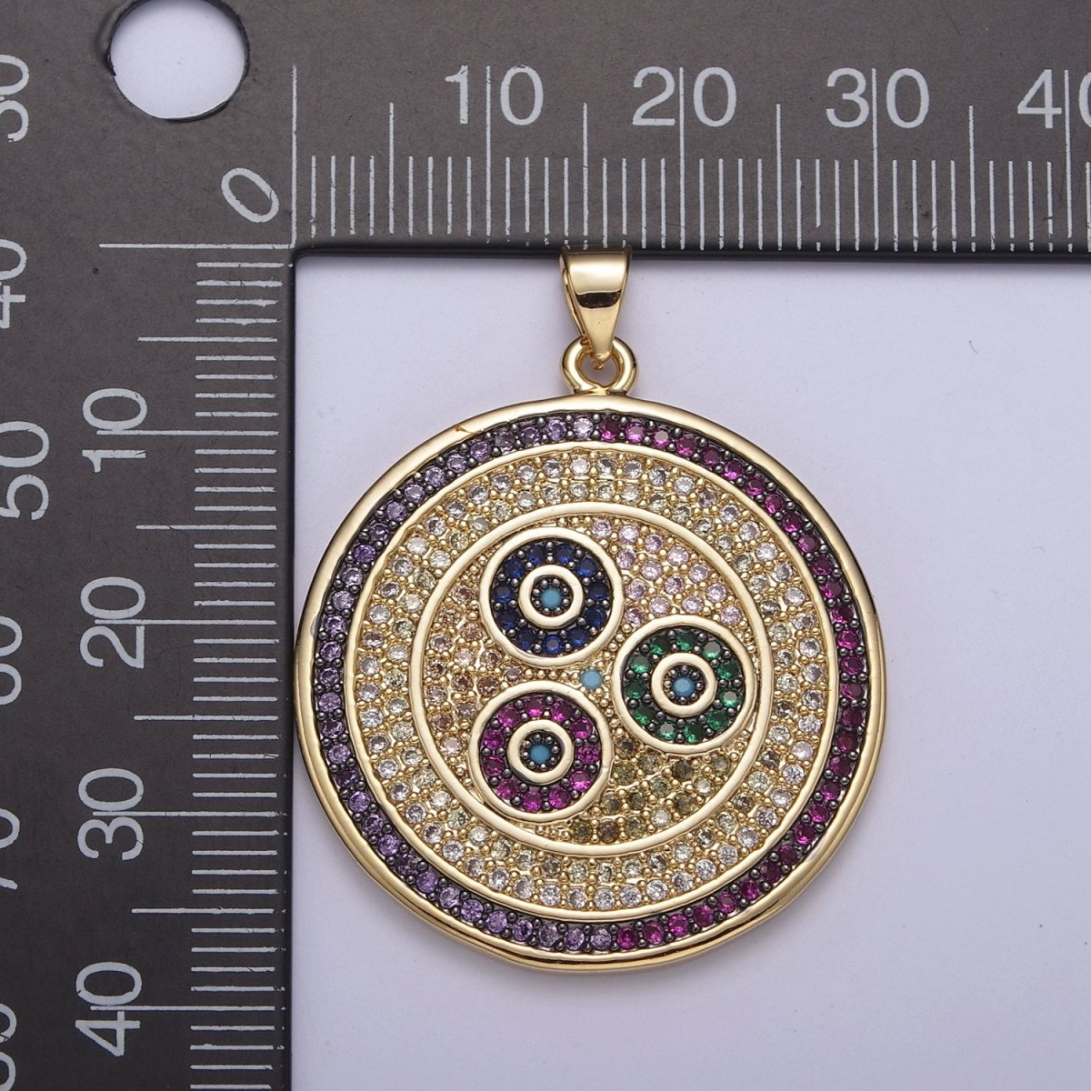 Multicolor Diamond Disc Pendant, Round Disc Charm Micro Pave Medallion Pendant 14k Gold Filled H-242 - H-244 H-292