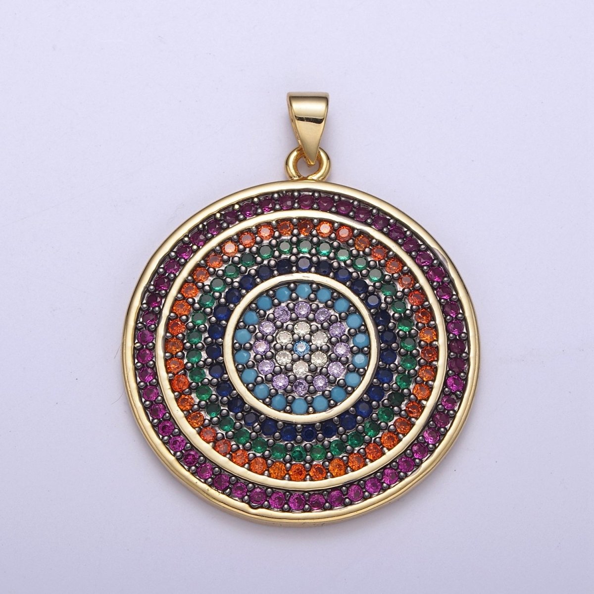 Multicolor Diamond Disc Pendant, Round Disc Charm Micro Pave Medallion Pendant 14k Gold Filled H-242 - H-244 H-292