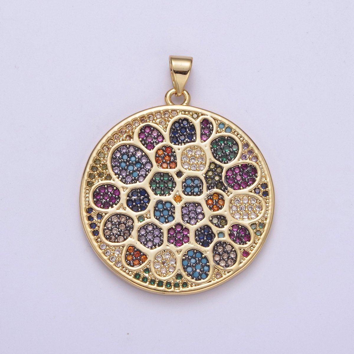 Multicolor Diamond Disc Pendant, Round Disc Charm Micro Pave Medallion Pendant 14k Gold Filled H-242 - H-244 H-292