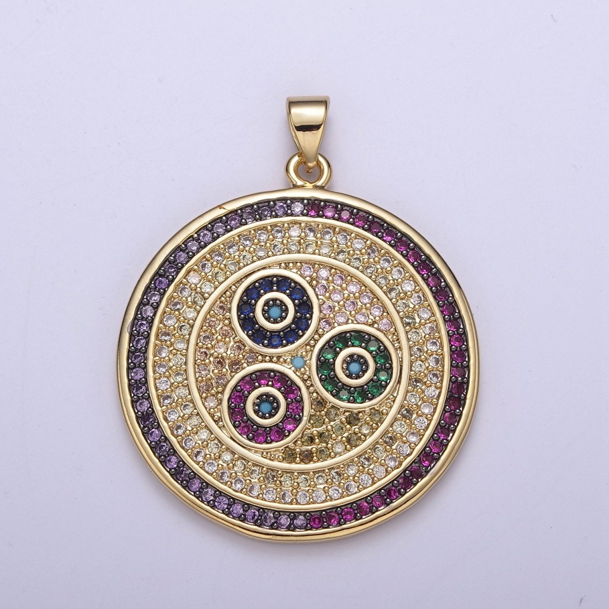 Multicolor Diamond Disc Pendant, Round Disc Charm Micro Pave Medallion Pendant 14k Gold Filled H-242 - H-244 H-292