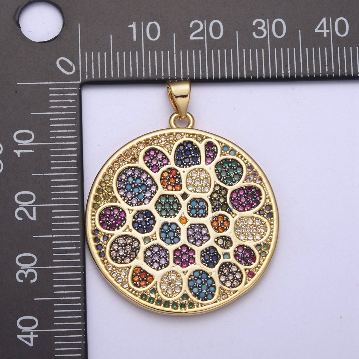 Multicolor Diamond Disc Pendant, Round Disc Charm Micro Pave Medallion Pendant 14k Gold Filled H-242 - H-244 H-292