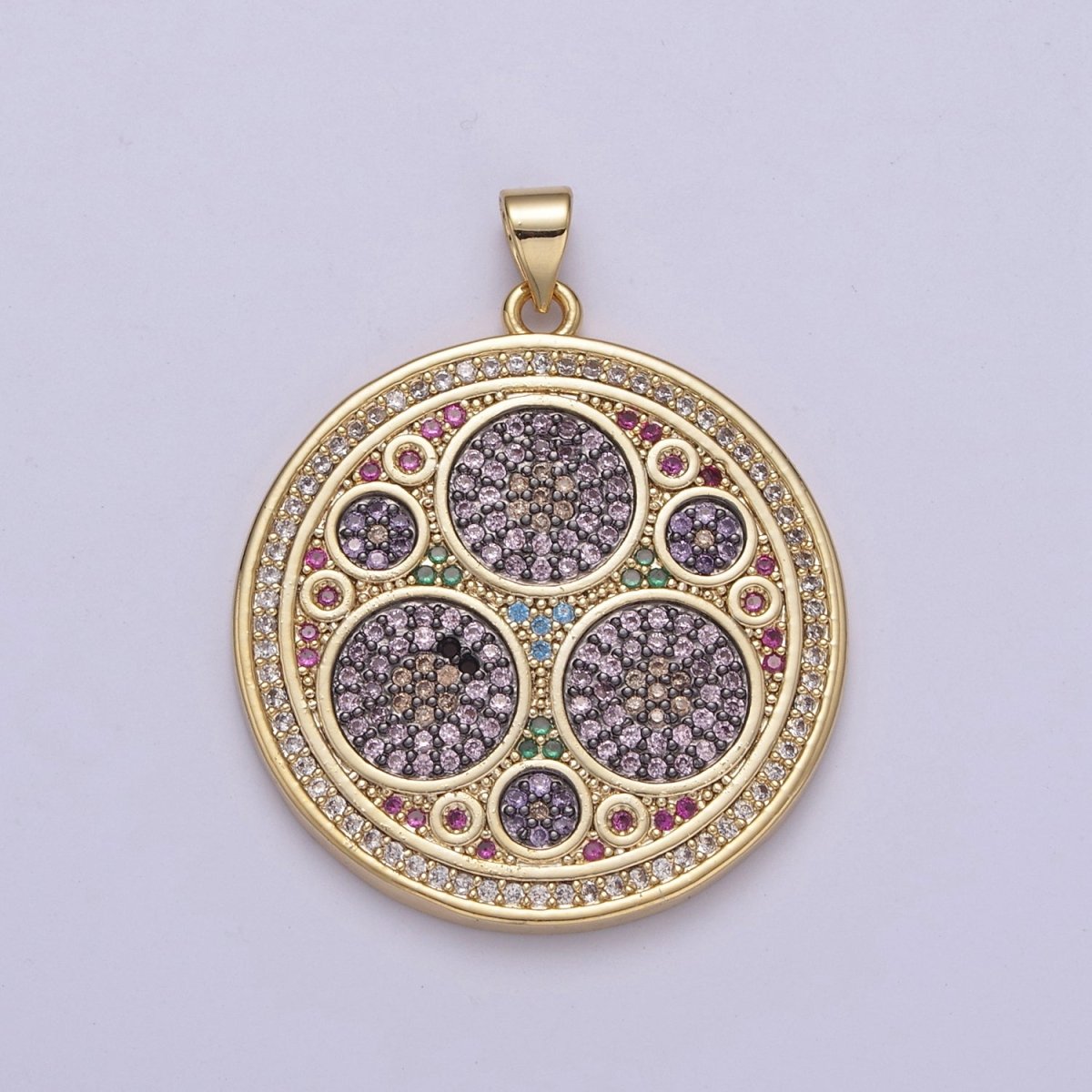 Multicolor Diamond Disc Pendant, Round Disc Charm Micro Pave Medallion Pendant 14k Gold Filled H-242 - H-244 H-292