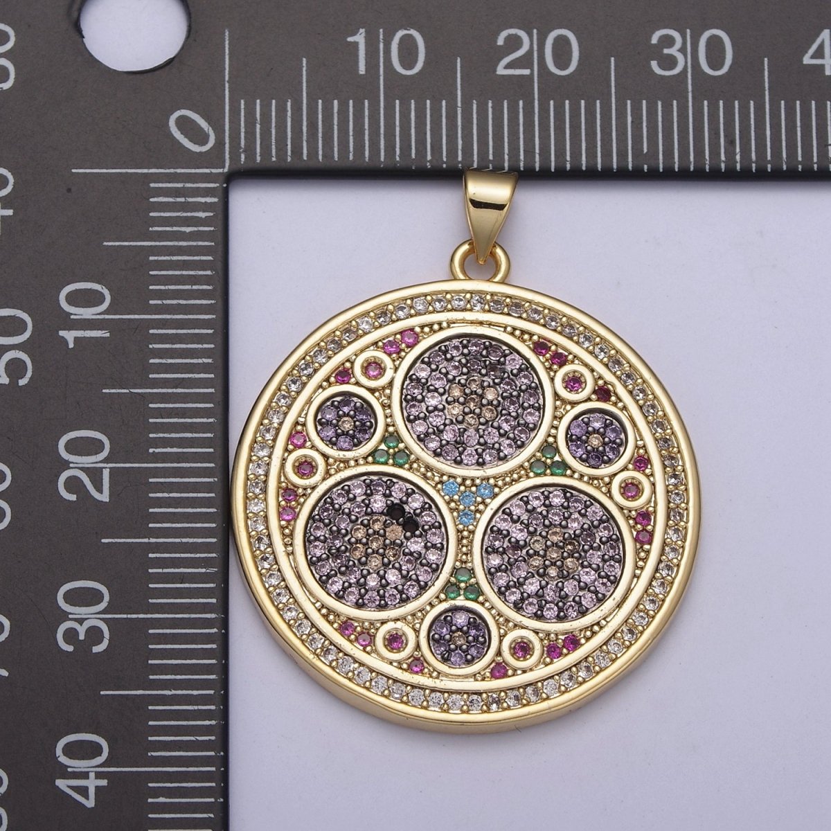 Multicolor Diamond Disc Pendant, Round Disc Charm Micro Pave Medallion Pendant 14k Gold Filled H-242 - H-244 H-292