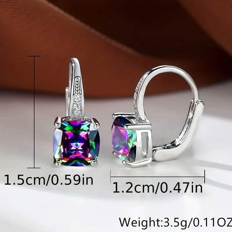Boucles d'oreilles pendantes en pierre taille carrée multicolore