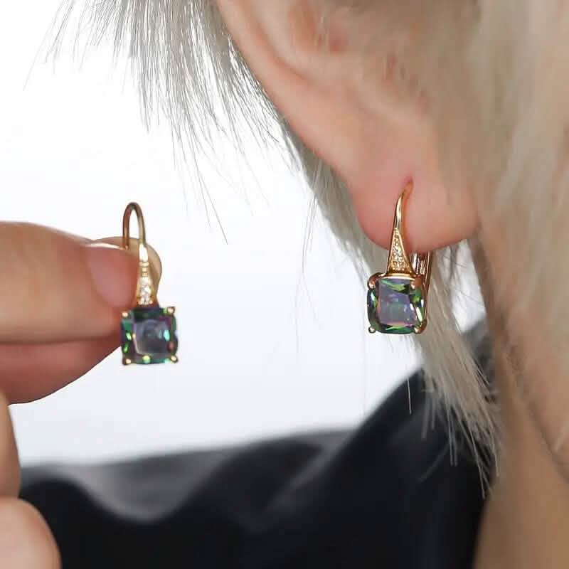 Boucles d'oreilles pendantes en pierre taille carrée multicolore