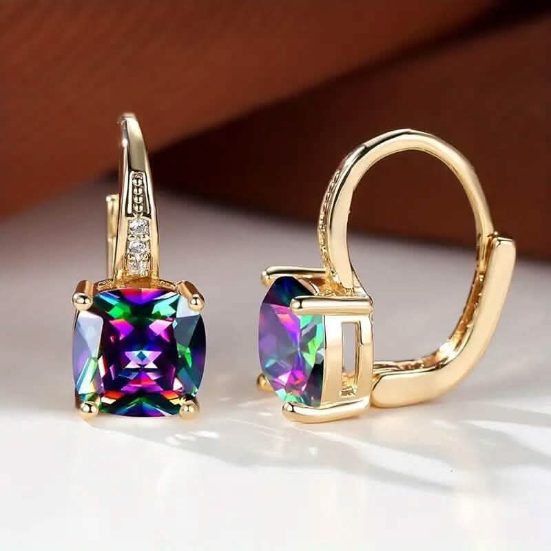 Boucles d'oreilles pendantes en pierre taille carrée multicolore