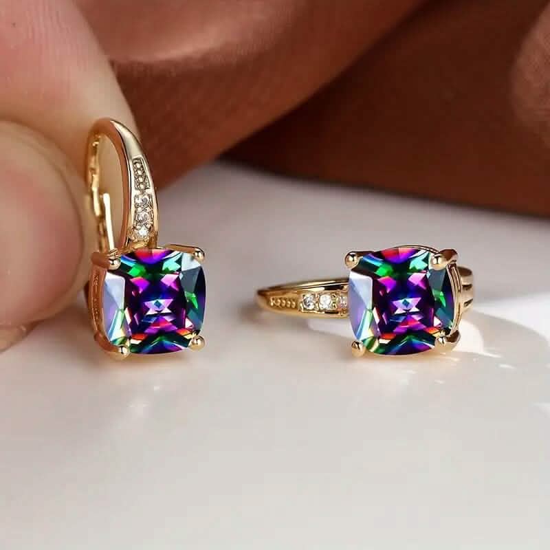 Boucles d'oreilles pendantes en pierre taille carrée multicolore
