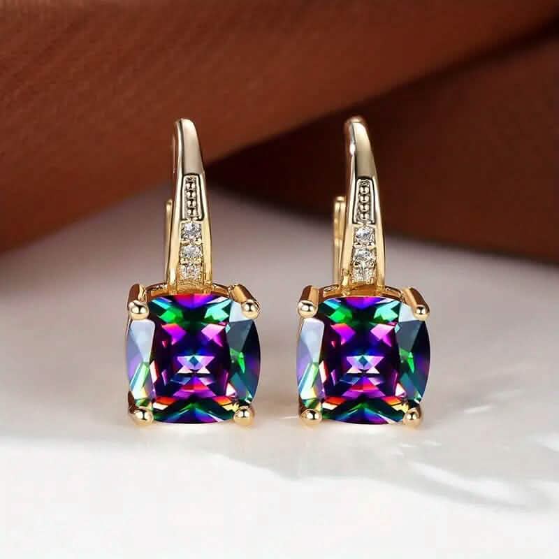 Boucles d'oreilles pendantes en pierre taille carrée multicolore