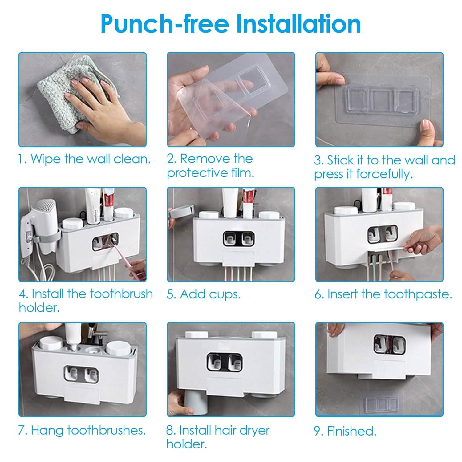 Multifunctional Wall Mount Toothbrush Organizer