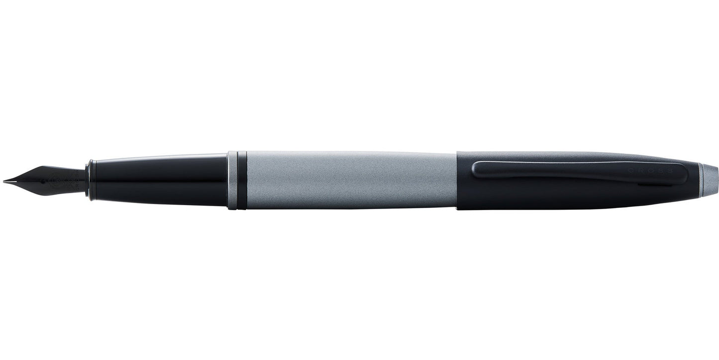 Calais™ Matte Gray and Black Lacquer Stainless Steel Medium Nib Fountain Pen