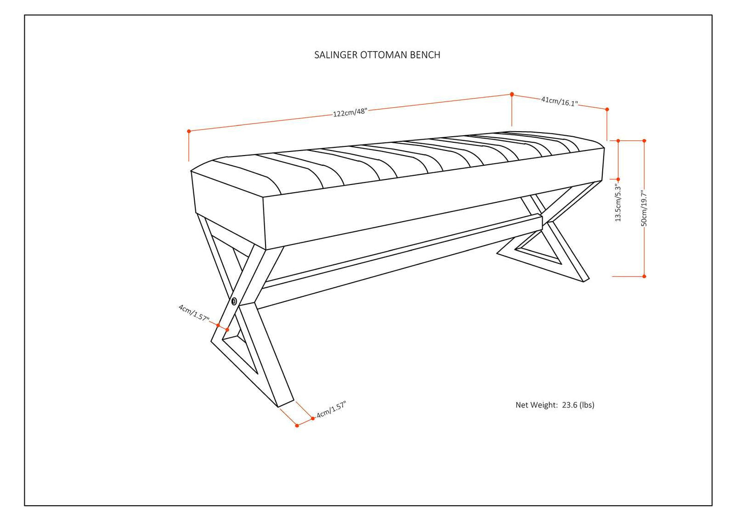 Salinger Large Ottoman Bench - Distressed