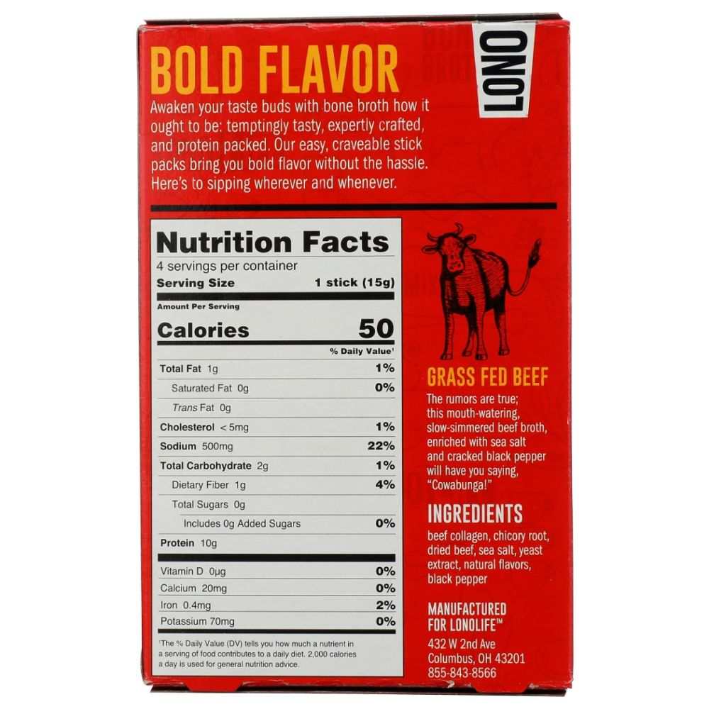 LONOLIFE: Grass Fed Beef Bone Broth 4Pk, 2.12 oz