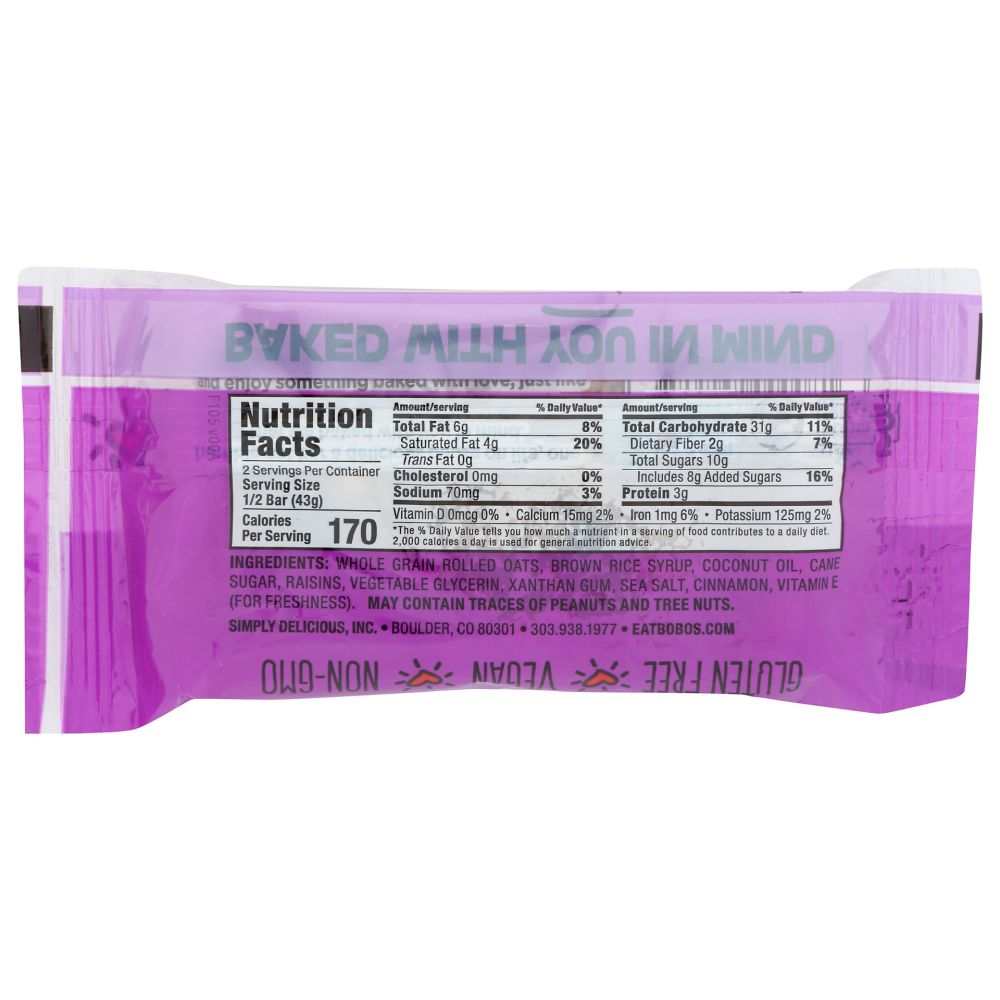BOBO'S OAT BARS: Cinnamon Raisin Oat Bar, 3oz - Delicious & Gluten-Free