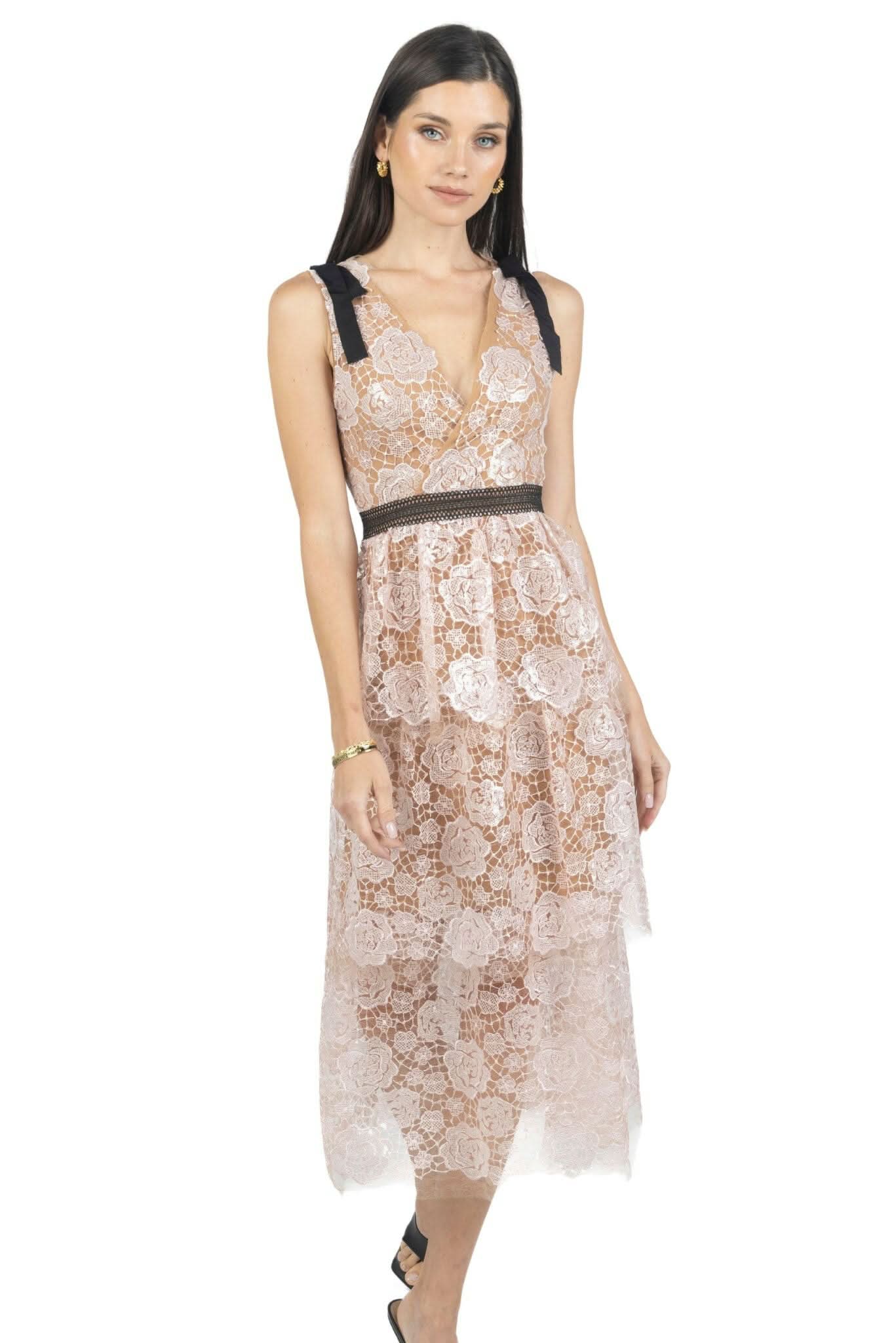 Natalia Pink Sequined Guipure Lace Dress